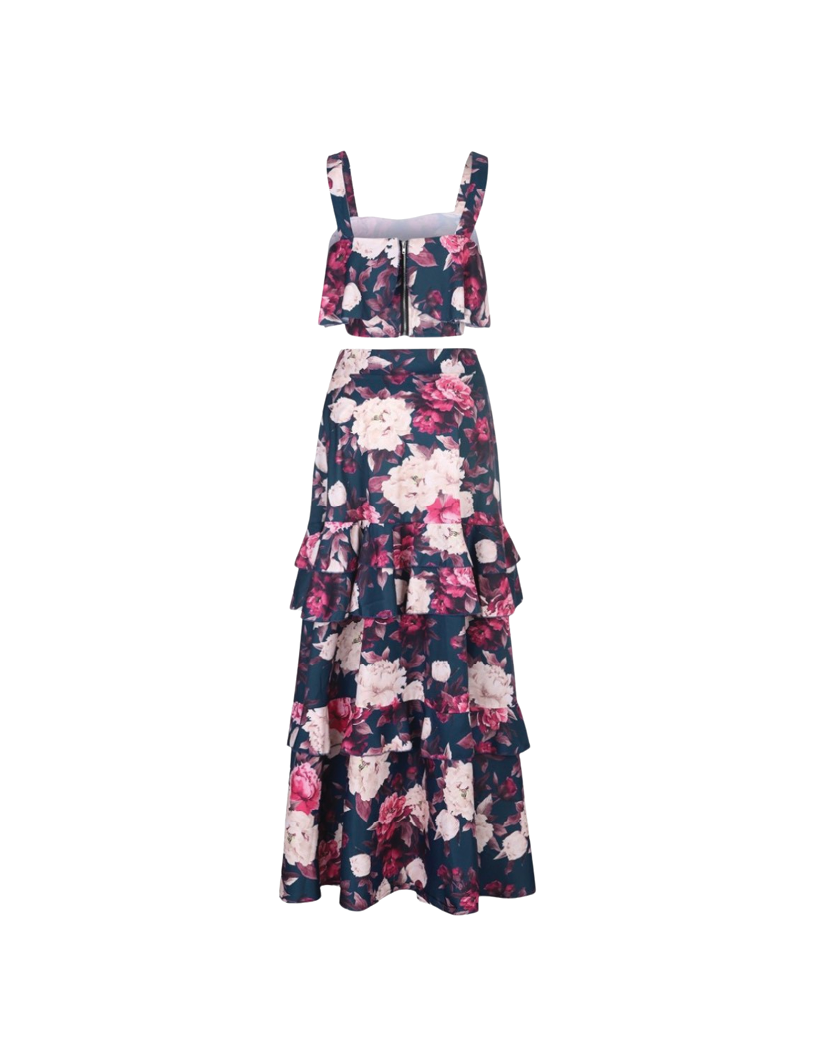 Flowing Beauty- Floral Print Two-Piece Maxi Set
